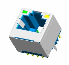 立式RJ45連接器，屏蔽帶燈，H=12.9mm