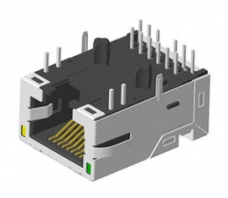 10G Base-T magnetic through-hole RJ45 connector shielded with LEDs